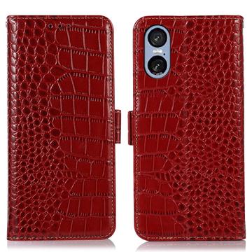 Sony Xperia 5 VI Crocodile Series Wallet Leren Hoesje met RFID - Rood