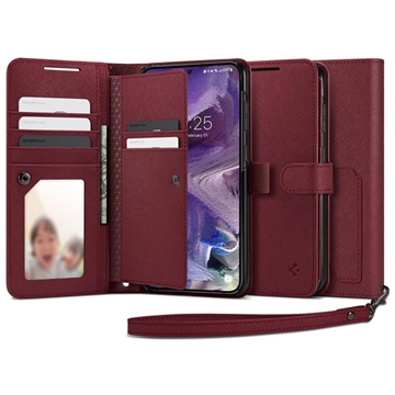 Spigen Wallet S Plus Book Case Portemonnee Hoesje met ruimte voor Pasjes Geschikt voor Samsung Galaxy S23 Plus Burgundy