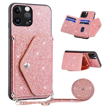 Stardust iPhone 14 Pro Cover met Kaarthouder - Roze