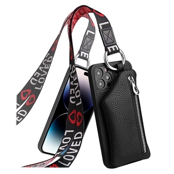 Strap Series iPhone 14 Pro Hoesje met Afneembare Portemonnee - Zwart