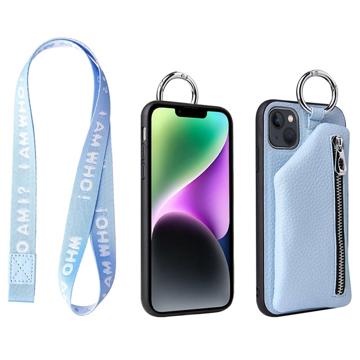 Strap Series iPhone 14 Hoesje met Afneembare Portemonnee - Baby blauw