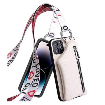 Strap Series iPhone 14 Pro Hoesje met Afneembare Portemonnee - Wit