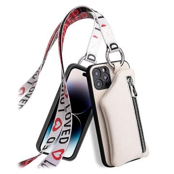 Strap Series iPhone 14 Pro Max Hoesje met Afneembare Portemonnee - Wit