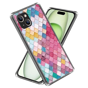 iPhone 15 Stijlvolle Ultradunne TPU Hoesje - Regenboog Ruit