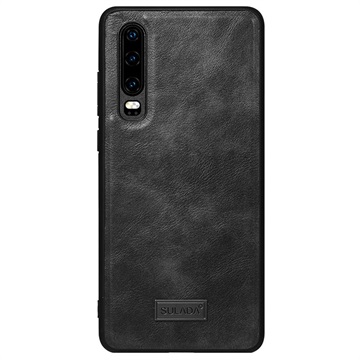 Sulada Leather Coated Huawei P30 TPU Case - Zwart