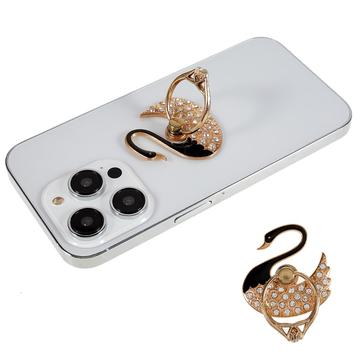 Zwaan Glitter Bling Telefoon Ring Houder Telefoon Ring Grip Strass Stand Vinger Kickstand Metalen Back Grip - Zwart