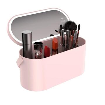 Reis make-up organizer met ingebouwde spiegel en LED-licht - Roze