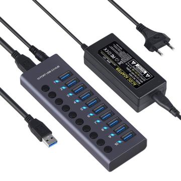 10-poorts USB 3.0 hub met individuele stroomschakelaars - Grijs