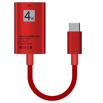 USB Type-C naar HDMI Adapter TH002 - 4K - 15cm - Rood