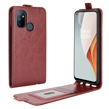 OnePlus Nord N100 Verticale Flip Case met Kaarthouder - Bruin