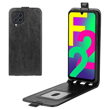 Samsung Galaxy F22 Verticale Flip Case met Kaarthouder - Zwart