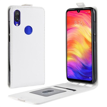 Xiaomi Redmi Note 7, Note 7 Pro Vertical Flip Case met Kaartsleuf - Wit