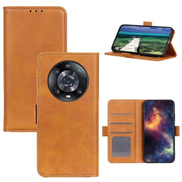 Honor Magic4 Pro Wallet Case met Magnetische Sluiting - Bruin