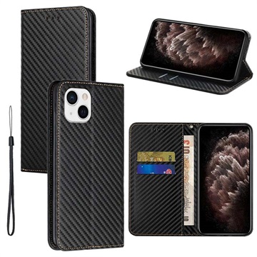 iPhone 14 Plus Wallet Case - Koolstofvezel - Zwart