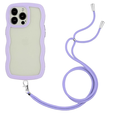 Wavy Edge iPhone 14 Pro Hybrid Case met Lanyard - Paars