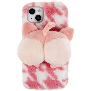 3D Plush Harige Winter iPhone 14 Plus TPU Hoesje - Roze Corgi