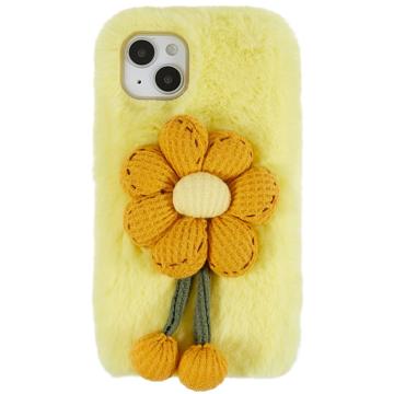 3D Plush Harige winter iPhone 14 Plus TPU Hoesje - Geel Bloem