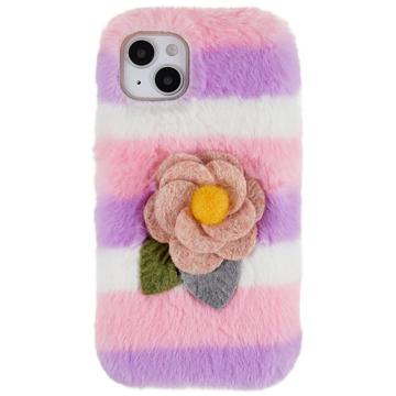 3D Plush Harige winter iPhone 14 Plus TPU Hoesje - Roze Roos