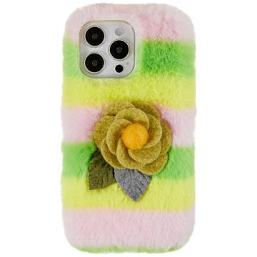 3D Plush Harige Winter iPhone 14 Pro Max TPU Hoesje - Geel Rosa