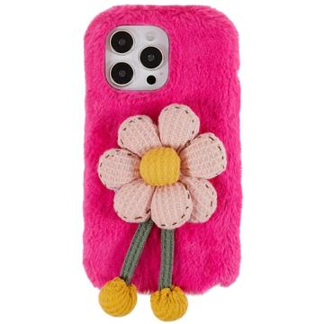 3D Plush Harige winter iPhone 14 Pro TPU Hoesje - Fel roze bloemen