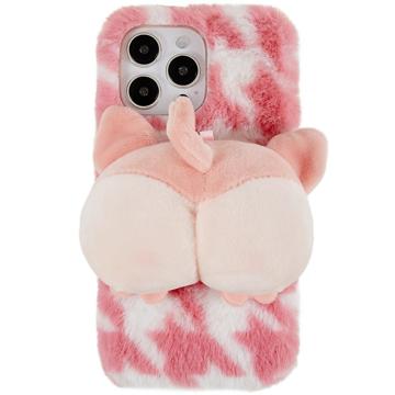 3D Plush Harige winter iPhone 14 Pro TPU Hoesje - Roze Corgi