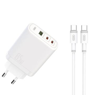 XO CE04 PD 65W USB-C oplader - 2x USB-C, 1x USB-A - Wit