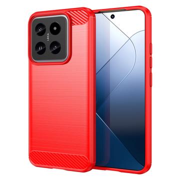 Xiaomi 14 Geborsteld TPU Hoesje - Koolstofvezel - Rood