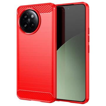 Xiaomi Civi 4 Pro/14 Civi Geborsteld TPU Hoesje - Koolstofvezel - Rood