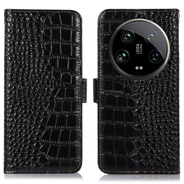 Xiaomi 14 Ultra Crocodile Series Wallet Leren Hoesje met RFID - Zwart