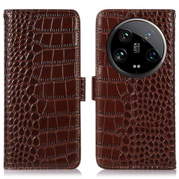 Xiaomi 14 Ultra Crocodile Series Wallet Leren Hoesje met RFID - Bruin