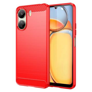 Xiaomi Poco C65/Redmi 13C Geborsteld TPU Hoesje - Koolstofvezel - Rood