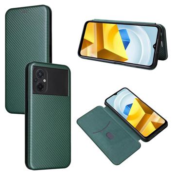 Xiaomi Poco M5 Flip Case - Koolstofvezel - Groen