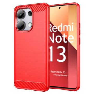 Xiaomi Redmi Note 13 4G Geborsteld TPU Hoesje - Koolstofvezel - Rood