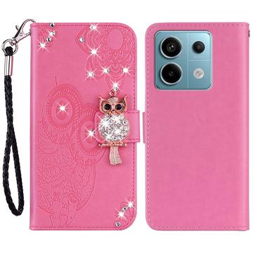 Xiaomi Redmi Note 13 4G Uil Strass Portemonnee Hoesje - Hot Pink