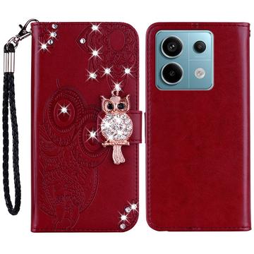 Xiaomi Redmi Note 13 4G Uil Strass Portemonnee Hoesje - Rood