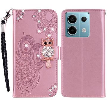 Xiaomi Redmi Note 13 4G Uil Strass Portemonnee Hoesje - Roségoud