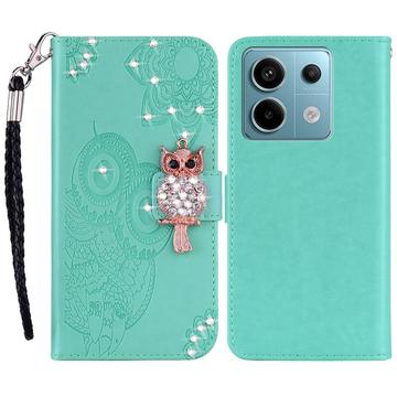 Xiaomi Redmi Note 13 Uil Strass Portemonnee Hoesje - Cyaan