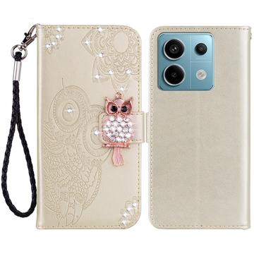 Xiaomi Redmi Note 13 Uil Strass Portemonnee Hoesje - Goud