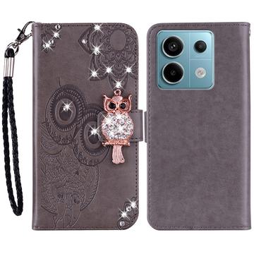 Xiaomi Redmi Note 13 Uil Strass Portemonnee Hoesje - Grijs