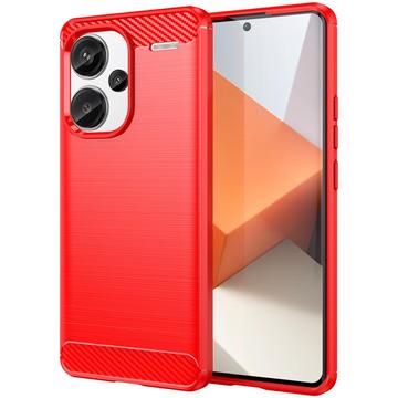 Xiaomi Redmi Note 13 Pro+ Geborsteld TPU Hoesje - Koolstofvezel - Rood