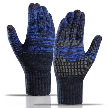 Y0046 1 paar heren winter gebreide winddichte warme handschoenen Touchscreen Texting wanten met elastische manchet - marineblauw