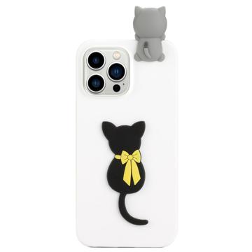 3D Cartoon iPhone 14 Pro Max TPU Hoesje - Zwarte Kat