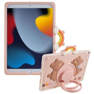 iPad 10.2 2019/2020/2021 Cartoon Bear Silicone Hoesje met Kickstand - Roze