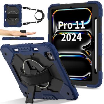 iPad Pro 11 (2024) Heavy Duty 360 Case met Draagriem - Blauw