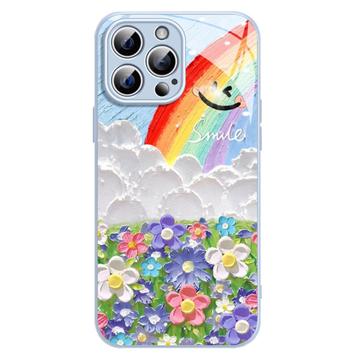 iPhone 12/12 Pro Glimlach & Regenboog Hybride Hoesje - Blauw