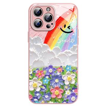 iPhone 12/12 Pro Glimlach & Regenboog Hybride Hoesje - Roze