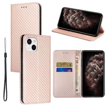 iPhone 14 Plus Wallet Case - Koolstofvezel - RosÃ© goud