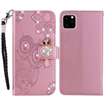 iPhone 14 Uil Strass Portemonnee Hoesje - Roségoud