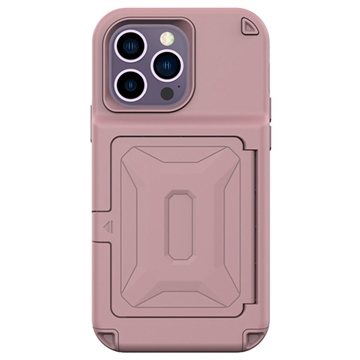 iPhone 14 Pro Hybrid Case met Verborgen Spiegel & Kaartsleuf - Roze