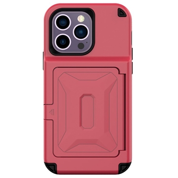 iPhone 14 Pro Hybrid Case met Verborgen Spiegel & Kaartsleuf - Rood